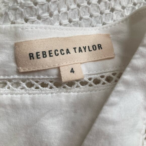 Rebecca Taylor 100% Cotton White Eyelet Dress Size 4 Adjustable Tie Front - Picture 5 of 6